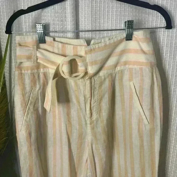 Anthropologie Women’s Size 2 Oasis Striped High-rise Linen Pants in Peach/Cream - Picture 3 of 15